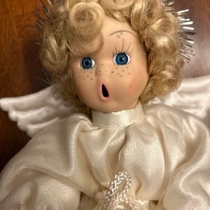 Vintage Sun Point 10" Porcelain Angel Doll Christmas Caroler Tinsel Crown